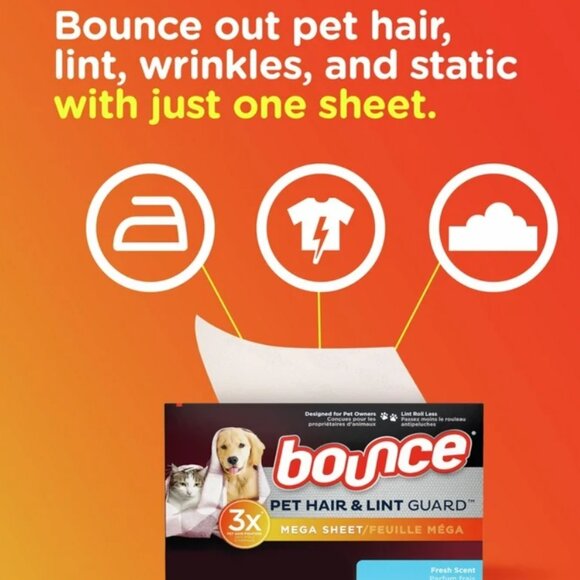 BOUNCE PET HAIR AND LINT GUARD MEGA DRYER SHEETS - FRESCH SCENT- 80 CT PER BOX - Picture 6 of 8
